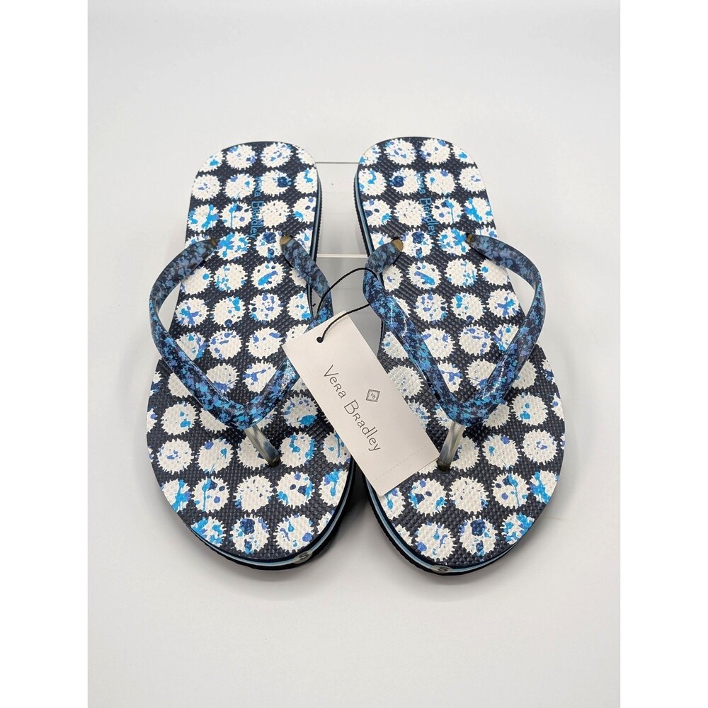 Vera Bradley Splash Dot Sandals Women 6 Blue White Flip Flops Thong Strap